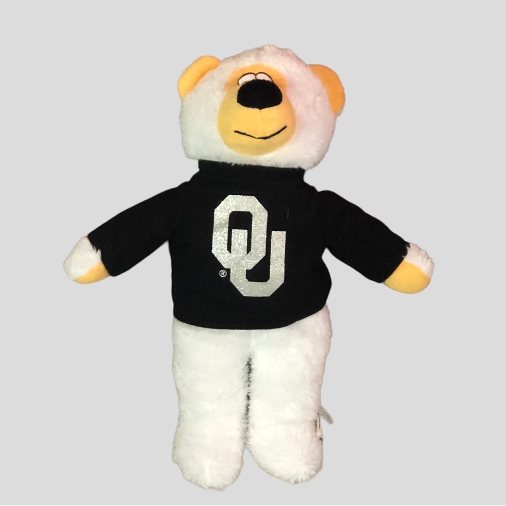 Oklahoma University Bear 14” White Fluffy Bear with OU Sparkle Shirt NCA…
